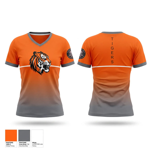 Womens Short Sleeve Vneck Shirt, HERRIN TIGERS CROSS COUNTRY, Cross Country, Teamtime, Team time, sublimation, custom sports apparel, team uniforms, spirit wear, spiritwear, sports uniforms, custom shirts, team store, custom team store, fundraiser sports, apparel fundraiser