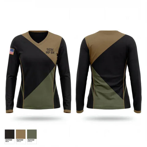 Womens Long Sleeve Vneck Shirt, 503d MP BN, Army, Teamtime, Team time, sublimation, custom sports apparel, team uniforms, spirit wear, spiritwear, sports uniforms, custom shirts, team store, custom team store, fundraiser sports, apparel fundraiser