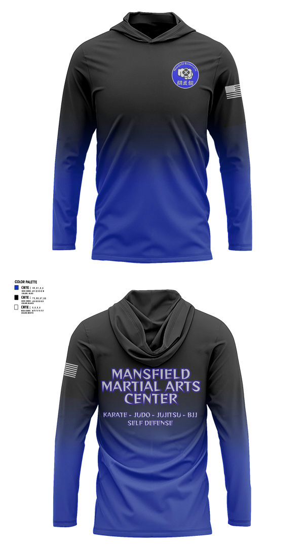 Long Sleeve hooded sunshirt, Mansfield Martial Arts Center, , Teamtime, Team time, sublimation, custom sports apparel, team uniforms, spirit wear, spiritwear, sports uniforms, custom shirts, team store, custom team store, fundraiser sports, apparel fundraiser