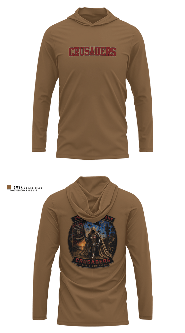 Long Sleeve Hooded Sun Shirt, CRUSADERS, Army, Teamtime, Team time, sublimation, custom sports apparel, team uniforms, spirit wear, spiritwear, sports uniforms, custom shirts, team store, custom team store, fundraiser sports, apparel fundraiser