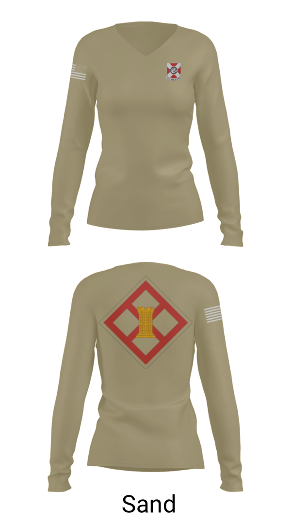 Women's Long Sleeve Vneck Shirt, 322 EN CO, Army, Teamtime, Team time, sublimation, custom sports apparel, team uniforms, spirit wear, spiritwear, sports uniforms, custom shirts, team store, custom team store, fundraiser sports, apparel fundraiser