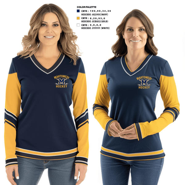 Women's Long Sleeve Vneck Shirt, Mahtomedi, Ice Hockey, Teamtime, Team time, sublimation, custom sports apparel, team uniforms, spirit wear, spiritwear, sports uniforms, custom shirts, team store, custom team store, fundraiser sports, apparel fundraiser