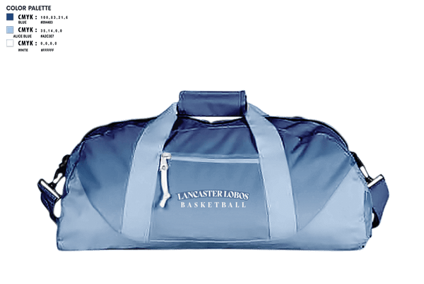 Duffle Bag, Lancaster lobos, Women's Basketball, Teamtime, Team time, sublimation, custom sports apparel, team uniforms, spirit wear, spiritwear, sports uniforms, custom shirts, team store, custom team store, fundraiser sports, apparel fundraiser