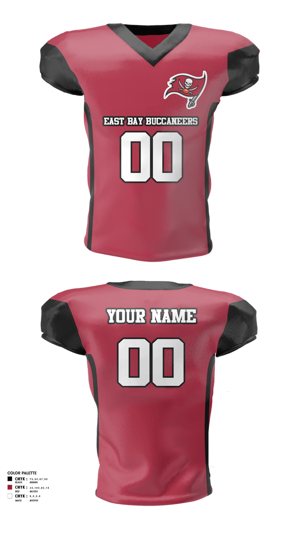Football Jersey, East Bay Buccaneers Youth Football & Cheerleading, Football, Teamtime, Team time, sublimation, custom sports apparel, team uniforms, spirit wear, spiritwear, sports uniforms, custom shirts, team store, custom team store, fundraiser sports, apparel fundraiser