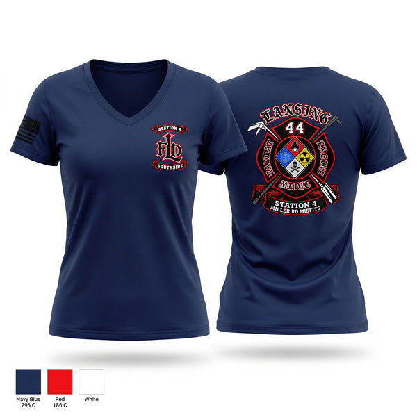 Womens Short Sleeve Vneck Shirt, Lansing Fire Dept - Station 4, Fire Department, Teamtime, Team time, sublimation, custom sports apparel, team uniforms, spirit wear, spiritwear, sports uniforms, custom shirts, team store, custom team store, fundraiser sports, apparel fundraiser