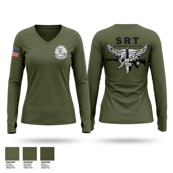 Womens Long Sleeve Vneck Shirt, Louisiana Probation & Parole SRT, Police, Teamtime, Team time, sublimation, custom sports apparel, team uniforms, spirit wear, spiritwear, sports uniforms, custom shirts, team store, custom team store, fundraiser sports, apparel fundraiser
