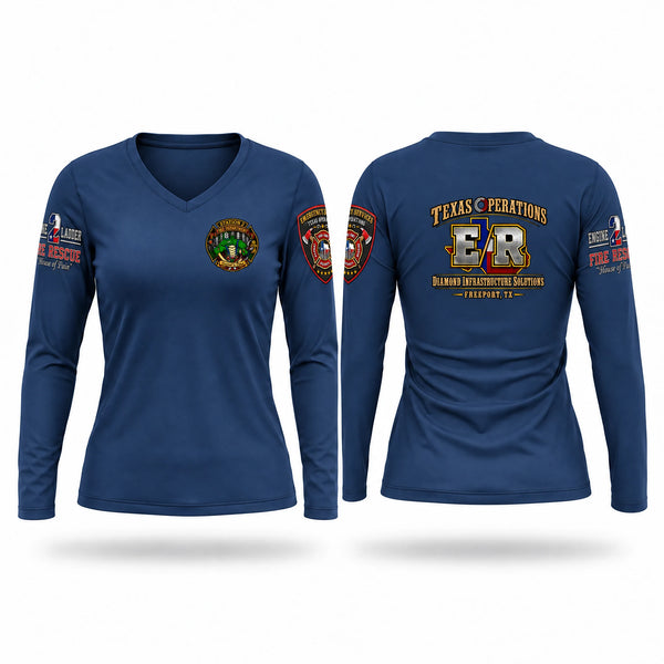 Womens Long Sleeve Vneck Shirt, Station 2, Fire Department, Teamtime, Team time, sublimation, custom sports apparel, team uniforms, spirit wear, spiritwear, sports uniforms, custom shirts, team store, custom team store, fundraiser sports, apparel fundraiser