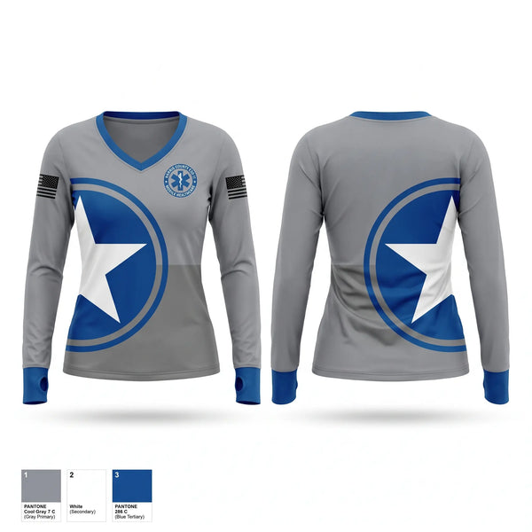 Womens Long Sleeve Vneck Shirt, ESD 11, EMS/EMT, Teamtime, Team time, sublimation, custom sports apparel, team uniforms, spirit wear, spiritwear, sports uniforms, custom shirts, team store, custom team store, fundraiser sports, apparel fundraiser