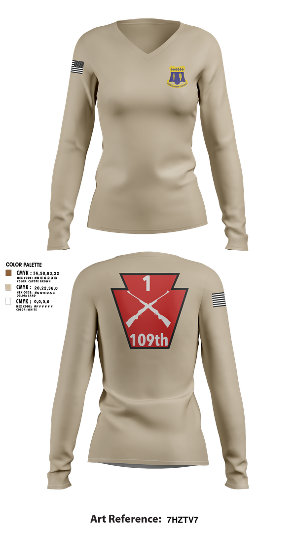 Womens Long Sleeve Vneck Shirt, A co 1/109, National Guard, Teamtime, Team time, sublimation, custom sports apparel, team uniforms, spirit wear, spiritwear, sports uniforms, custom shirts, team store, custom team store, fundraiser sports, apparel fundraiser