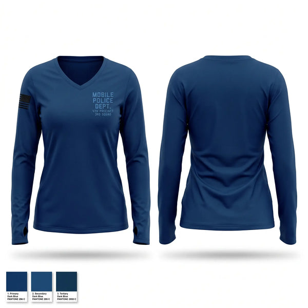 Womens Long Sleeve Vneck Shirt, Mobile police dept 4th precinct 3rd Squad, Police, Teamtime, Team time, sublimation, custom sports apparel, team uniforms, spirit wear, spiritwear, sports uniforms, custom shirts, team store, custom team store, fundraiser sports, apparel fundraiser