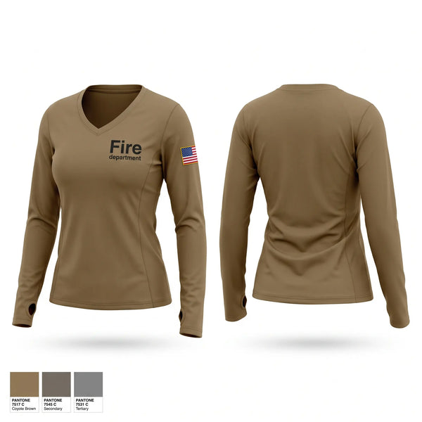 Womens Long Sleeve Vneck Shirt, Fire department, Fire Department, Teamtime, Team time, sublimation, custom sports apparel, team uniforms, spirit wear, spiritwear, sports uniforms, custom shirts, team store, custom team store, fundraiser sports, apparel fundraiser
