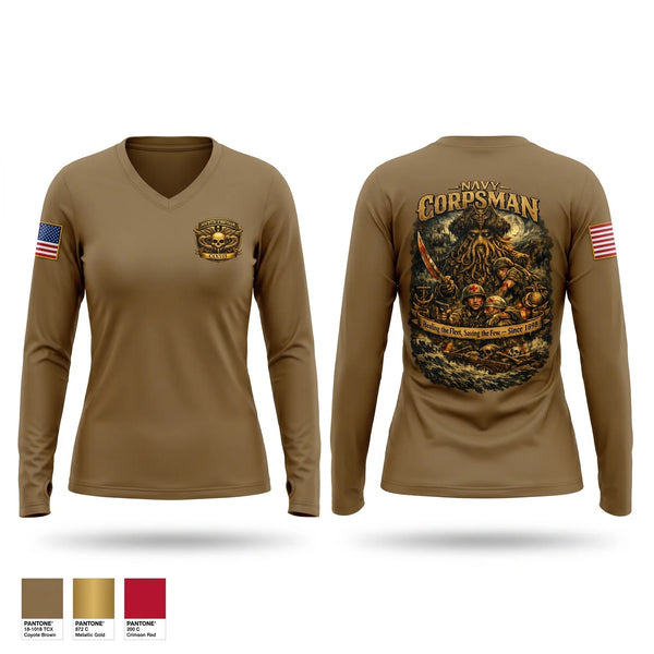 Womens Long Sleeve Vneck Shirt, North County 128th HM Ball, Navy, Teamtime, Team time, sublimation, custom sports apparel, team uniforms, spirit wear, spiritwear, sports uniforms, custom shirts, team store, custom team store, fundraiser sports, apparel fundraiser
