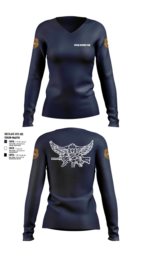 Womens Long Sleeve Vneck Shirt, Special Response Team, Police, Teamtime, Team time, sublimation, custom sports apparel, team uniforms, spirit wear, spiritwear, sports uniforms, custom shirts, team store, custom team store, fundraiser sports, apparel fundraiser