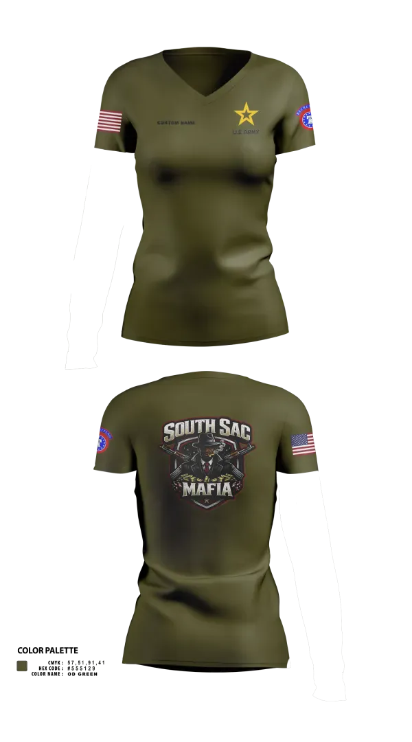 Womens Short Sleeve Vneck Shirt, SAC SOUTH, Army, Teamtime, Team time, sublimation, custom sports apparel, team uniforms, spirit wear, spiritwear, sports uniforms, custom shirts, team store, custom team store, fundraiser sports, apparel fundraiser