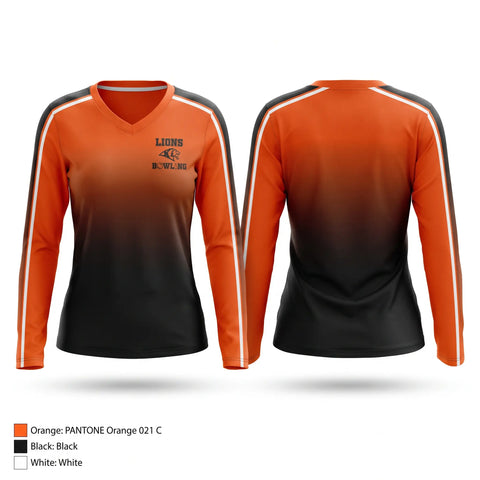 Womens Long Sleeve Vneck Shirt, Kennewick lions, Bowling, Teamtime, Team time, sublimation, custom sports apparel, team uniforms, spirit wear, spiritwear, sports uniforms, custom shirts, team store, custom team store, fundraiser sports, apparel fundraiser