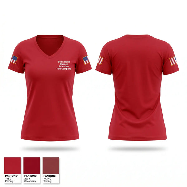 Womens Short Sleeve Vneck Shirt, Deal Island Chance Volunteer Fire Company, Fire Department, Teamtime, Team time, sublimation, custom sports apparel, team uniforms, spirit wear, spiritwear, sports uniforms, custom shirts, team store, custom team store, fundraiser sports, apparel fundraiser