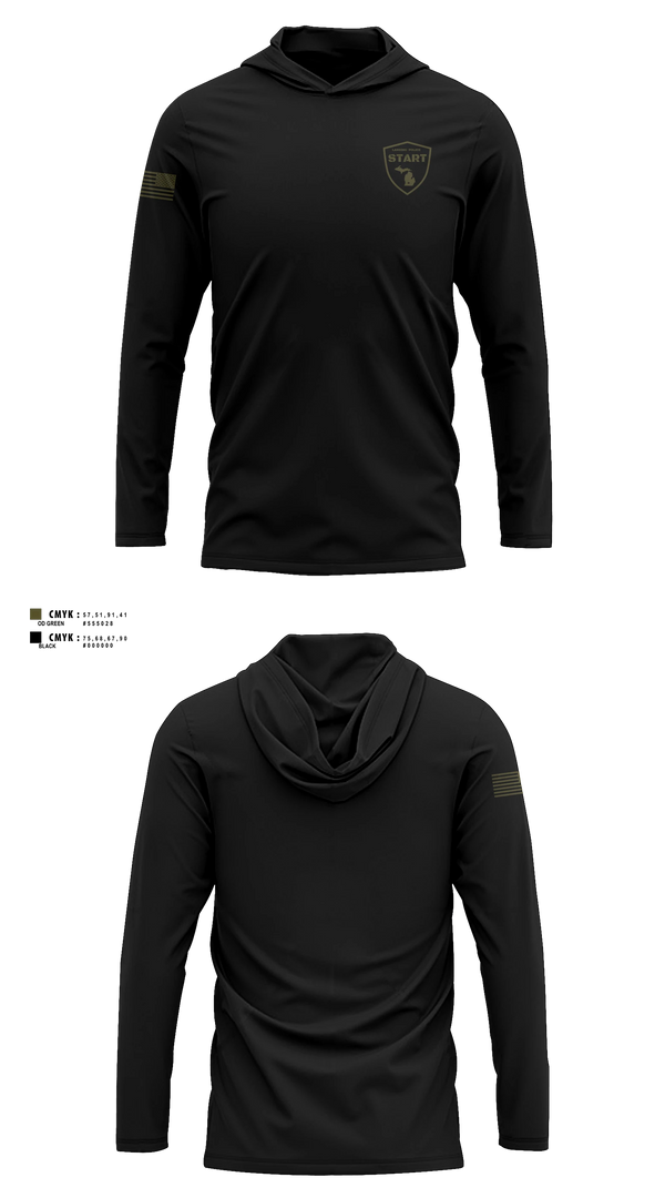 Long Sleeve hooded sunshirt, S.T.A.R.T, Police, Teamtime, Team time, sublimation, custom sports apparel, team uniforms, spirit wear, spiritwear, sports uniforms, custom shirts, team store, custom team store, fundraiser sports, apparel fundraiser