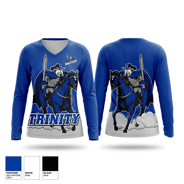 Womens Long Sleeve Vneck Shirt, Trinity High School Wrestling, Wrestling, Teamtime, Team time, sublimation, custom sports apparel, team uniforms, spirit wear, spiritwear, sports uniforms, custom shirts, team store, custom team store, fundraiser sports, apparel fundraiser