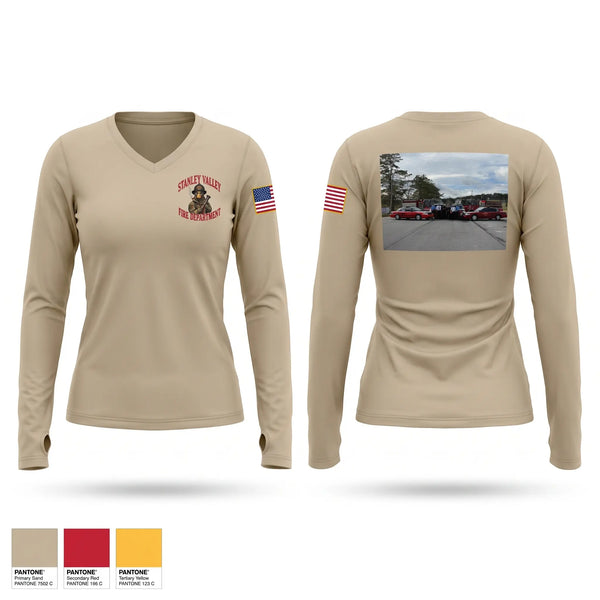 Womens Long Sleeve Vneck Shirt, Jacob fields, Fire Department, Teamtime, Team time, sublimation, custom sports apparel, team uniforms, spirit wear, spiritwear, sports uniforms, custom shirts, team store, custom team store, fundraiser sports, apparel fundraiser