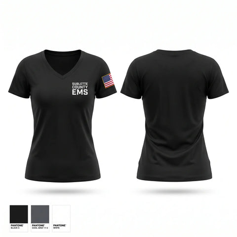 Womens Short Sleeve Vneck Shirt, Sublette County EMS, EMS/EMT, Teamtime, Team time, sublimation, custom sports apparel, team uniforms, spirit wear, spiritwear, sports uniforms, custom shirts, team store, custom team store, fundraiser sports, apparel fundraiser