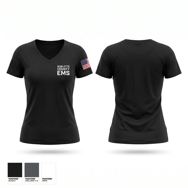 Womens Short Sleeve Vneck Shirt, Sublette County EMS, EMS/EMT, Teamtime, Team time, sublimation, custom sports apparel, team uniforms, spirit wear, spiritwear, sports uniforms, custom shirts, team store, custom team store, fundraiser sports, apparel fundraiser