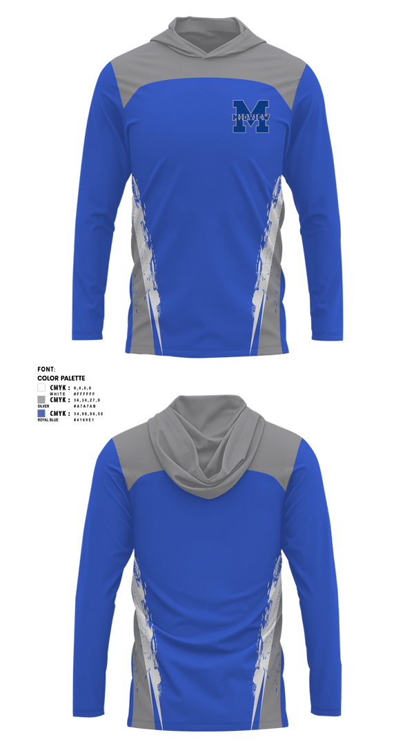 Long Sleeve Hooded Sun Shirt, Midview Middies, Cheer, Teamtime, Team time, sublimation, custom sports apparel, team uniforms, spirit wear, spiritwear, sports uniforms, custom shirts, team store, custom team store, fundraiser sports, apparel fundraiser