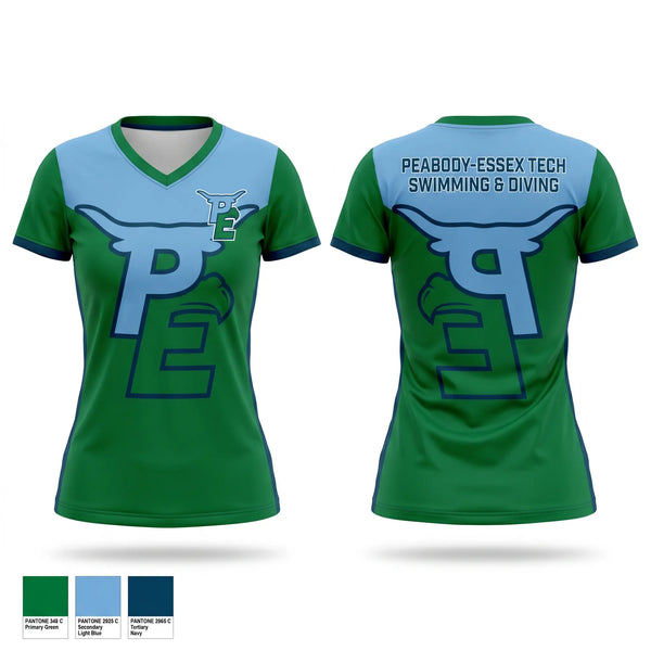 Womens Short Sleeve Vneck Shirt, Peabody Veterans Memorial High School Swimming, Swimming, Teamtime, Team time, sublimation, custom sports apparel, team uniforms, spirit wear, spiritwear, sports uniforms, custom shirts, team store, custom team store, fundraiser sports, apparel fundraiser
