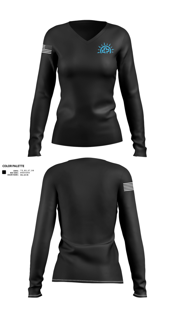Womens Long Sleeve Vneck Shirt, Calvary Security, , Teamtime, Team time, sublimation, custom sports apparel, team uniforms, spirit wear, spiritwear, sports uniforms, custom shirts, team store, custom team store, fundraiser sports, apparel fundraiser