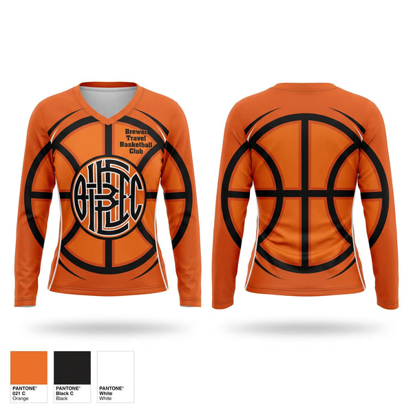 Womens Long Sleeve Vneck Shirt, Brewer Travel Basketball Club, Men's Basketball, Teamtime, Team time, sublimation, custom sports apparel, team uniforms, spirit wear, spiritwear, sports uniforms, custom shirts, team store, custom team store, fundraiser sports, apparel fundraiser