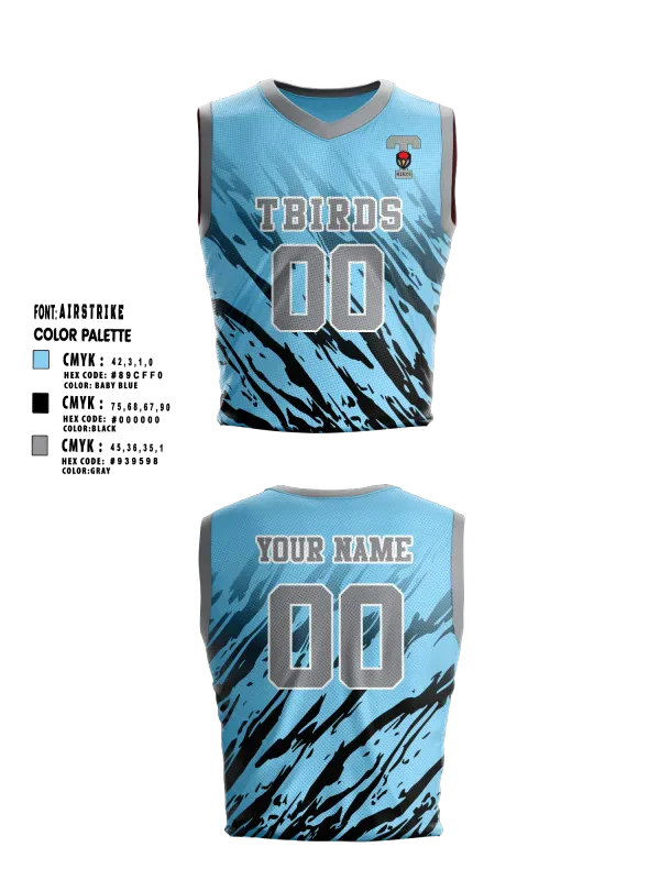 Mens Basketball Jersey, TBirds, Men's Basketball, Teamtime, Team time, sublimation, custom sports apparel, team uniforms, spirit wear, spiritwear, sports uniforms, custom shirts, team store, custom team store, fundraiser sports, apparel fundraiser