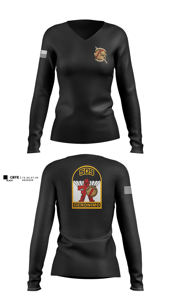 Womens Long Sleeve Vneck Shirt, 3-509th Parachute Infantry BN Able Nation, , Teamtime, Team time, sublimation, custom sports apparel, team uniforms, spirit wear, spiritwear, sports uniforms, custom shirts, team store, custom team store, fundraiser sports, apparel fundraiser