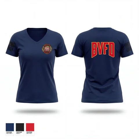 Womens Short Sleeve Vneck Shirt, Bloomfield Volunteer Fire Department, Fire Department, Teamtime, Team time, sublimation, custom sports apparel, team uniforms, spirit wear, spiritwear, sports uniforms, custom shirts, team store, custom team store, fundraiser sports, apparel fundraiser
