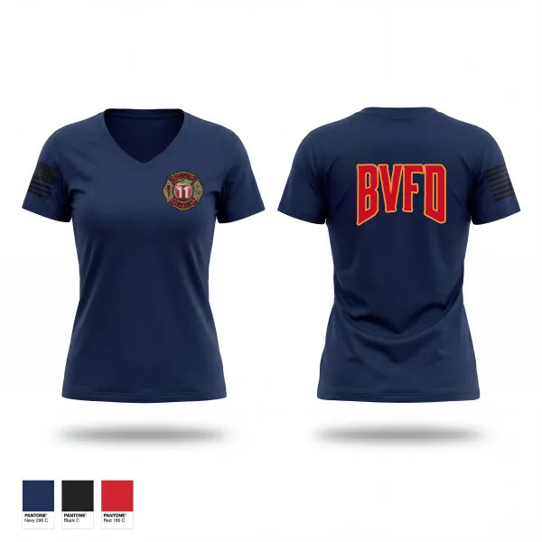Womens Short Sleeve Vneck Shirt, Bloomfield Volunteer Fire Department, Fire Department, Teamtime, Team time, sublimation, custom sports apparel, team uniforms, spirit wear, spiritwear, sports uniforms, custom shirts, team store, custom team store, fundraiser sports, apparel fundraiser