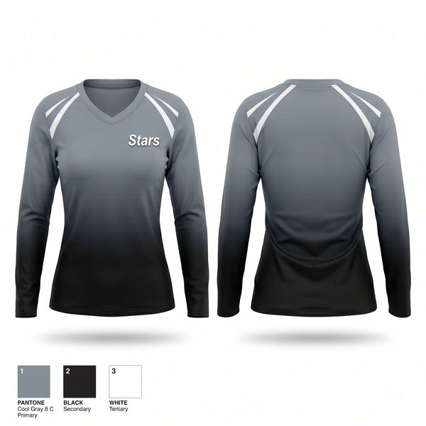 Womens Long Sleeve Vneck Shirt, Stars, Softball, Teamtime, Team time, sublimation, custom sports apparel, team uniforms, spirit wear, spiritwear, sports uniforms, custom shirts, team store, custom team store, fundraiser sports, apparel fundraiser