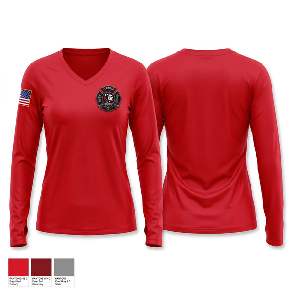 Womens Long Sleeve Vneck Shirt, Tyronza Fire & Rescue, Fire Department, Teamtime, Team time, sublimation, custom sports apparel, team uniforms, spirit wear, spiritwear, sports uniforms, custom shirts, team store, custom team store, fundraiser sports, apparel fundraiser