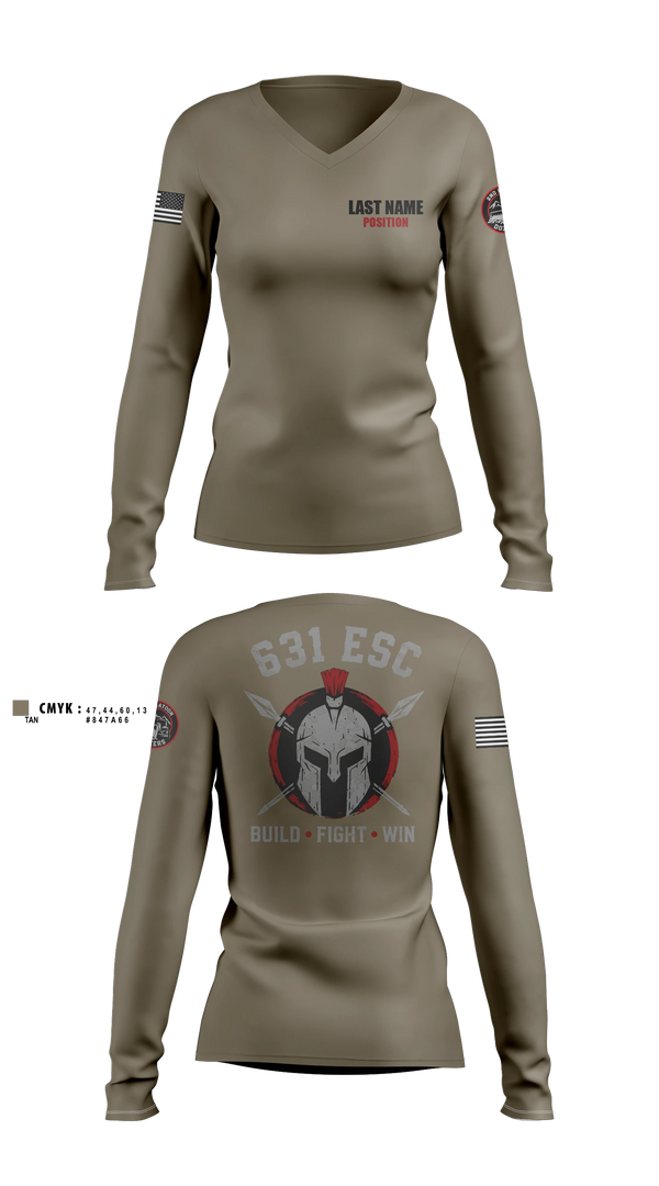 Womens Long Sleeve Vneck Shirt, 631st ESC, Army, Teamtime, Team time, sublimation, custom sports apparel, team uniforms, spirit wear, spiritwear, sports uniforms, custom shirts, team store, custom team store, fundraiser sports, apparel fundraiser