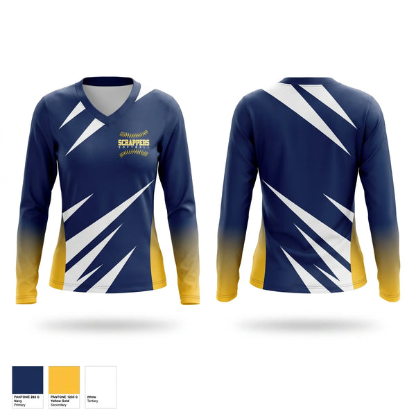 Womens Long Sleeve Vneck Shirt, Scrappers, Softball, Teamtime, Team time, sublimation, custom sports apparel, team uniforms, spirit wear, spiritwear, sports uniforms, custom shirts, team store, custom team store, fundraiser sports, apparel fundraiser