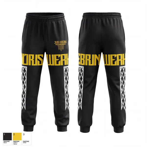 Sweatpants, Jus Werk, Men's Basketball, Teamtime, Team time, sublimation, custom sports apparel, team uniforms, spirit wear, spiritwear, sports uniforms, custom shirts, team store, custom team store, fundraiser sports, apparel fundraiser