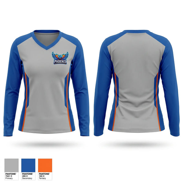 Womens Long Sleeve Vneck Shirt, Phoenix, Softball, Teamtime, Team time, sublimation, custom sports apparel, team uniforms, spirit wear, spiritwear, sports uniforms, custom shirts, team store, custom team store, fundraiser sports, apparel fundraiser