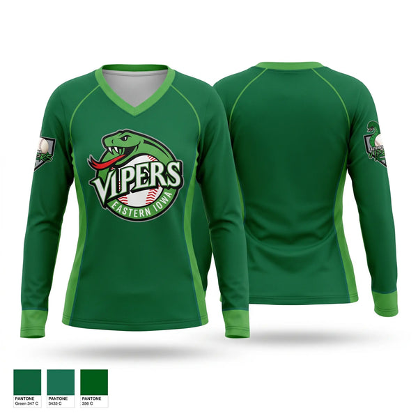 Womens Long Sleeve Vneck Shirt, Eastern Iowa Vipers, Baseball, Teamtime, Team time, sublimation, custom sports apparel, team uniforms, spirit wear, spiritwear, sports uniforms, custom shirts, team store, custom team store, fundraiser sports, apparel fundraiser