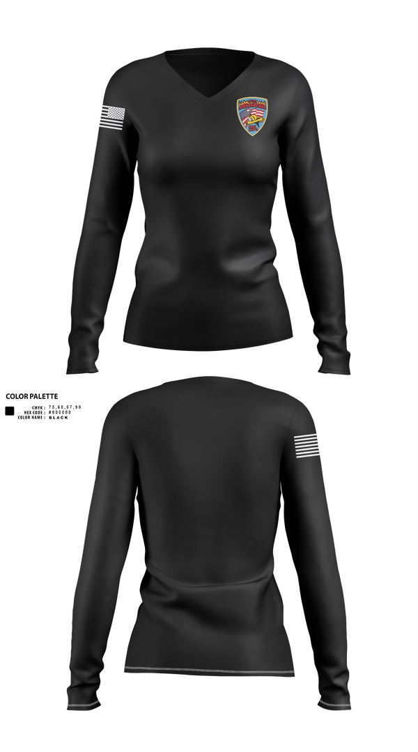 Womens Long Sleeve Vneck Shirt, St. Boni, Fire Department, Teamtime, Team time, sublimation, custom sports apparel, team uniforms, spirit wear, spiritwear, sports uniforms, custom shirts, team store, custom team store, fundraiser sports, apparel fundraiser