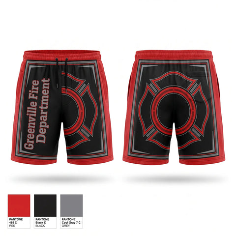 Athletic Shorts With Pockets, Greenville Fire Department, Fire Department, Teamtime, Team time, sublimation, custom sports apparel, team uniforms, spirit wear, spiritwear, sports uniforms, custom shirts, team store, custom team store, fundraiser sports, apparel fundraiser