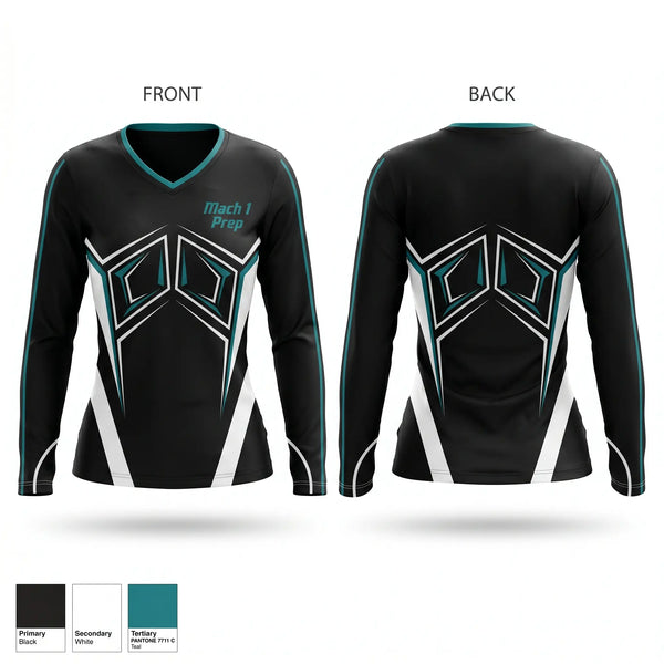 Womens Long Sleeve Vneck Shirt, Mach 1 Prep, Track & Field, Teamtime, Team time, sublimation, custom sports apparel, team uniforms, spirit wear, spiritwear, sports uniforms, custom shirts, team store, custom team store, fundraiser sports, apparel fundraiser