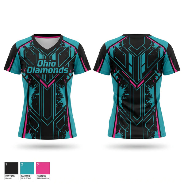 Womens Short Sleeve Vneck Shirt, Ohio Diamonds, Softball, Teamtime, Team time, sublimation, custom sports apparel, team uniforms, spirit wear, spiritwear, sports uniforms, custom shirts, team store, custom team store, fundraiser sports, apparel fundraiser