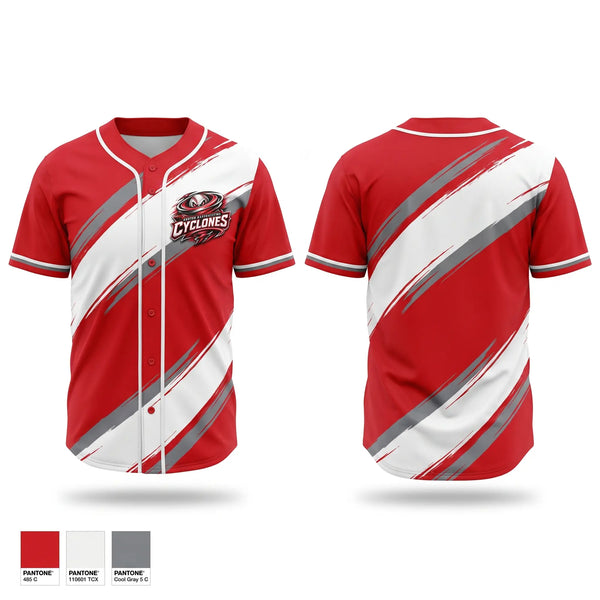 Full Button Baseball Jersey, South Charleston Cyclones, Baseball, Teamtime, Team time, sublimation, custom sports apparel, team uniforms, spirit wear, spiritwear, sports uniforms, custom shirts, team store, custom team store, fundraiser sports, apparel fundraiser