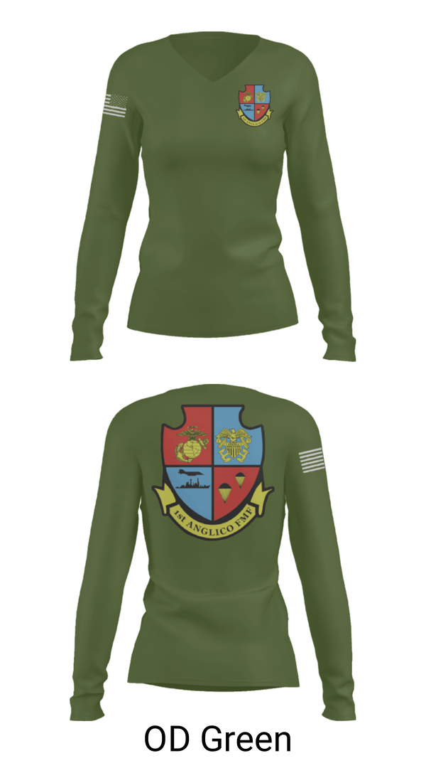 Women's Long Sleeve Vneck Shirt, 1st Anglico, , Teamtime, Team time, sublimation, custom sports apparel, team uniforms, spirit wear, spiritwear, sports uniforms, custom shirts, team store, custom team store, fundraiser sports, apparel fundraiser