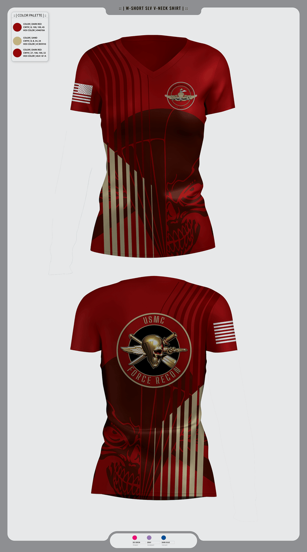 Women's Short Sleeve Vneck Shirt, 2nd Force Reconnaissance, Marines, Teamtime, Team time, sublimation, custom sports apparel, team uniforms, spirit wear, spiritwear, sports uniforms, custom shirts, team store, custom team store, fundraiser sports, apparel fundraiser