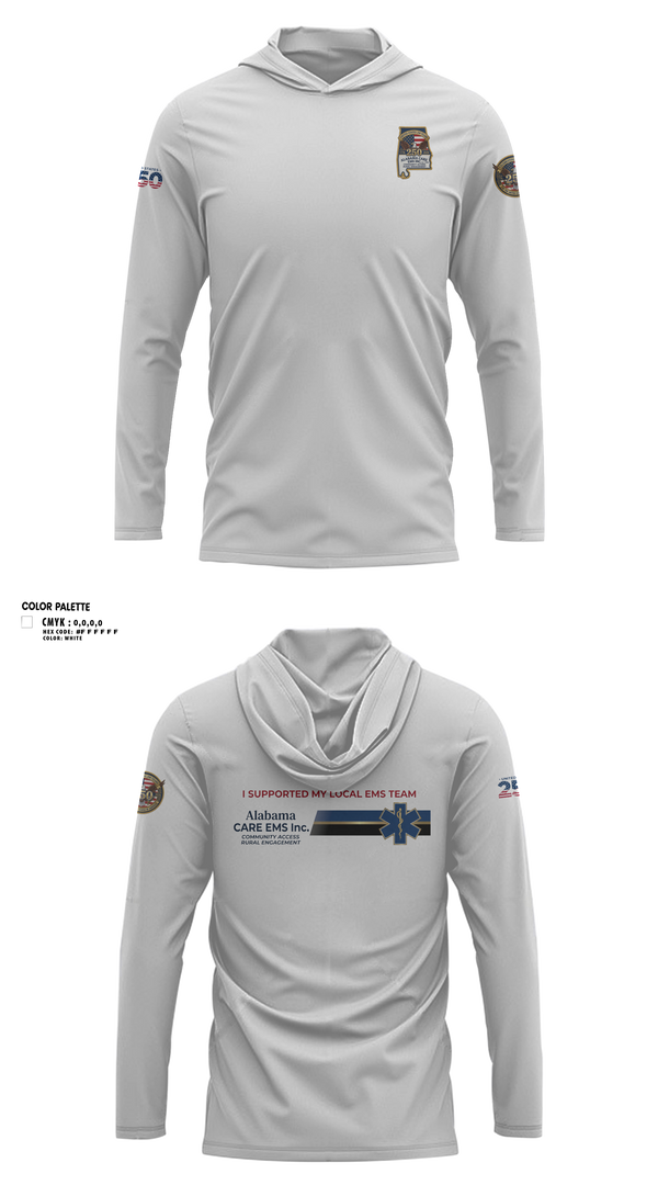 Long Sleeve Performance Shirt with hood, Alabama CARE EMS Inc., EMS/EMT, Teamtime, Team time, sublimation, custom sports apparel, team uniforms, spirit wear, spiritwear, sports uniforms, custom shirts, team store, custom team store, fundraiser sports, apparel fundraiser