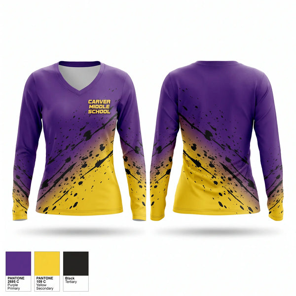 Womens Long Sleeve Vneck Shirt, CARVER MIDDLE SCHOOL, , Teamtime, Team time, sublimation, custom sports apparel, team uniforms, spirit wear, spiritwear, sports uniforms, custom shirts, team store, custom team store, fundraiser sports, apparel fundraiser