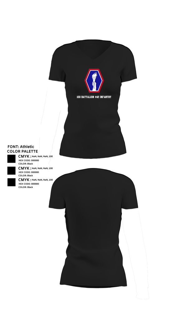 Womens Short Sleeve Vneck Shirt, 100 Battalion 442 Infantry, Army, Teamtime, Team time, sublimation, custom sports apparel, team uniforms, spirit wear, spiritwear, sports uniforms, custom shirts, team store, custom team store, fundraiser sports, apparel fundraiser